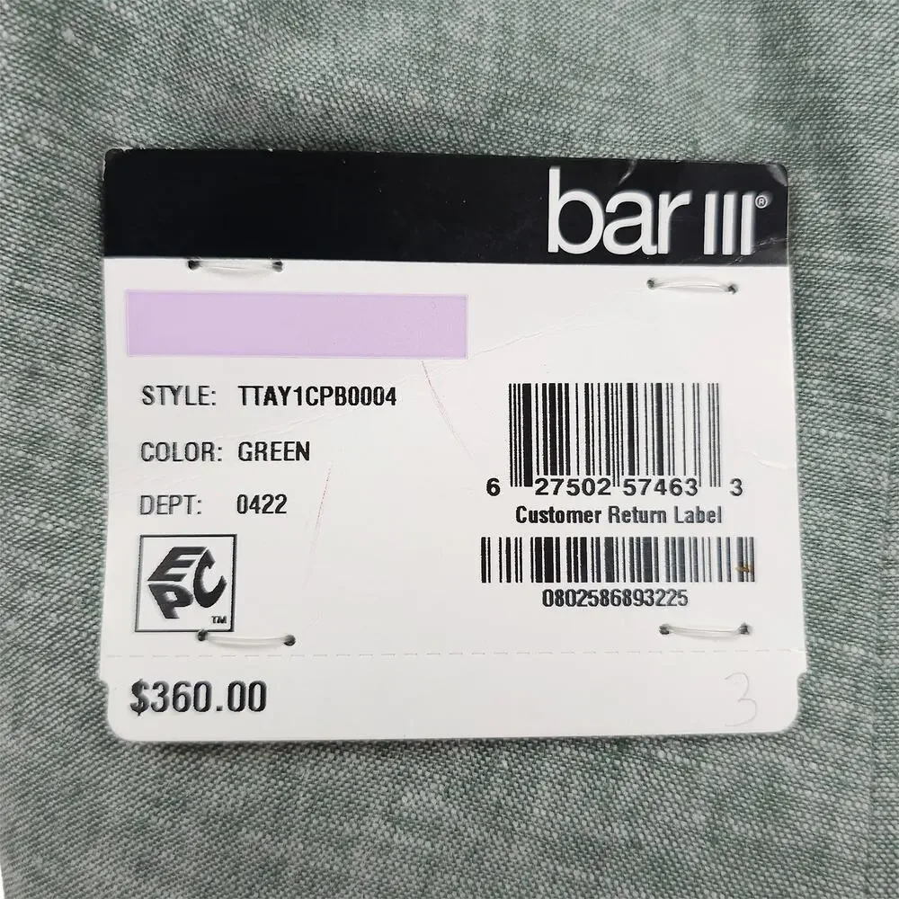 Bar III Mens Slim Fit Suit Jacket Blazer 44R Green Solid Linen Cotton Blend NWT
